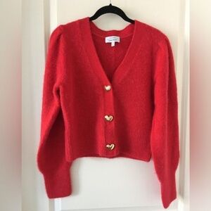 & Other Stories gold heart button puff-sleeve cardigan in red